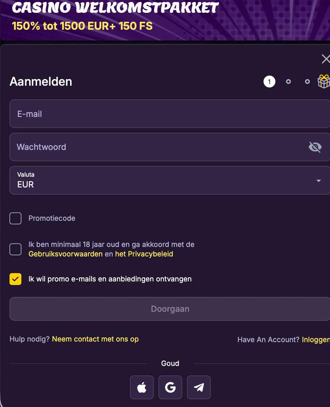 Registreren bij Mamabet casino